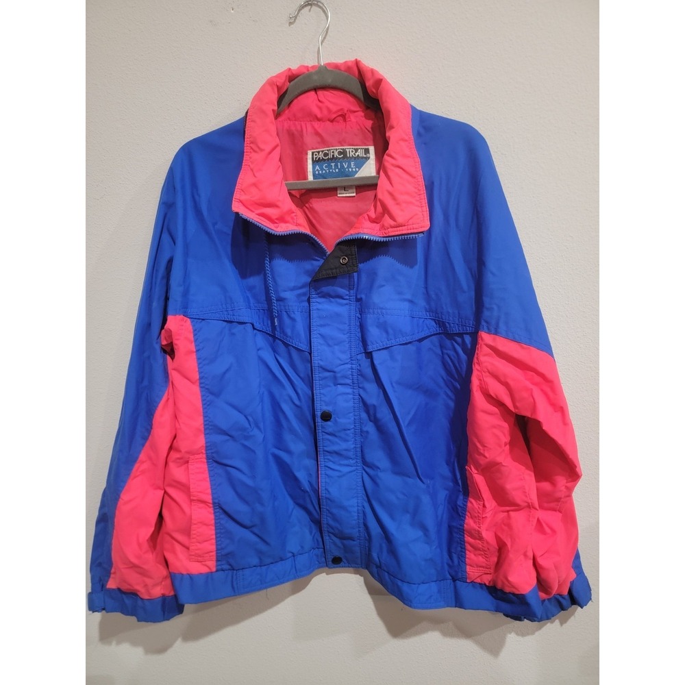 Pacific Trail 80s 90s Windbreaker Jacket Zip Up Pink Blue Size L‎ Vintage